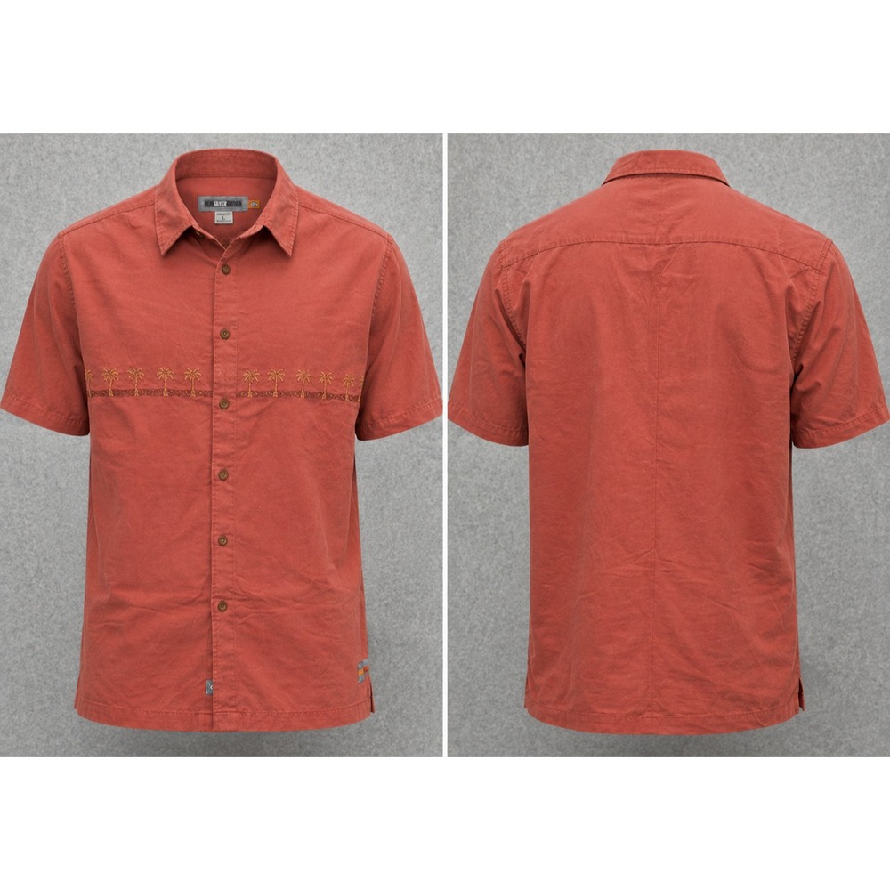 Vintage Quicksilver Edition Shirt Mens L Rust Orange Palm Tree Embroidered Retro